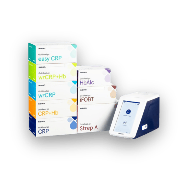 QuikRead-go-Plus-analytes: ready-to-use kits: CRP, HbA1c, iFOBT, Strep A