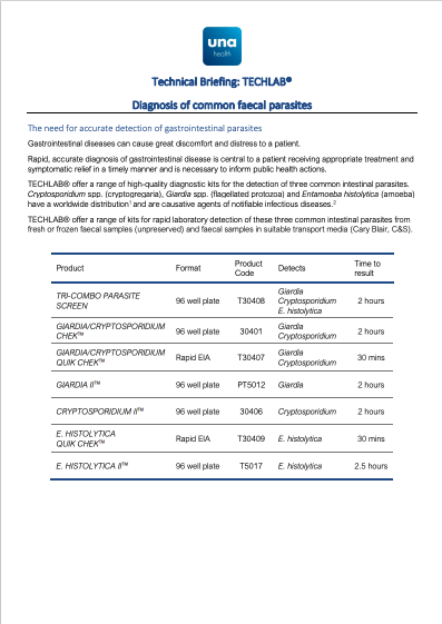 Diagnosis of common faecal parasites - TECHLAB