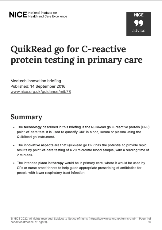 QuikRead go for C-reactive protein testing in primary care - NICE MIB