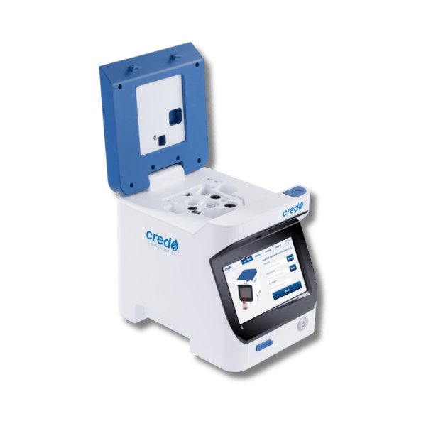 VitaSIRO solo point-of-care PCR diagnostic device with touchscreen and cartridge system by Credo Diagnostics.